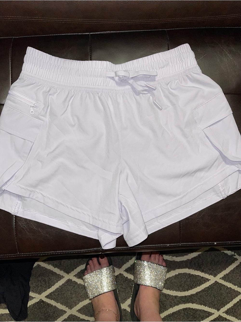 Women's White Athletic Drawstring Shorts